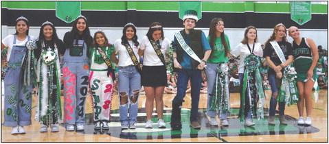 Karl Anderson (seventh, from left) was crowned Clifton High School’s 2023 Homecoming King at the district-wide Green Out Pep Rally in the CHS gym on Friday, September 1. With him were the 2023 Homecoming Queen nominees. Photo courtesy of Jen DeJong