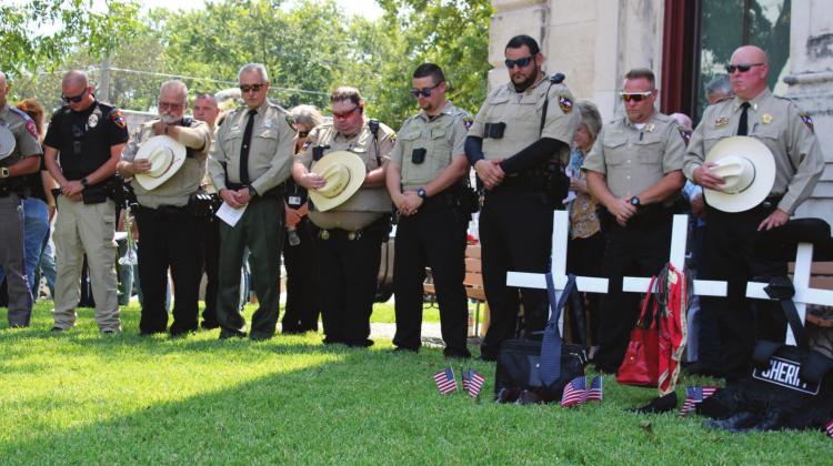 Bosque County residents and first responders gather at the courthouse in Meridian to remember the lives lost on the 20th anniversary of 9/11 Saturday. Ashley Barner | Meridian Tribune