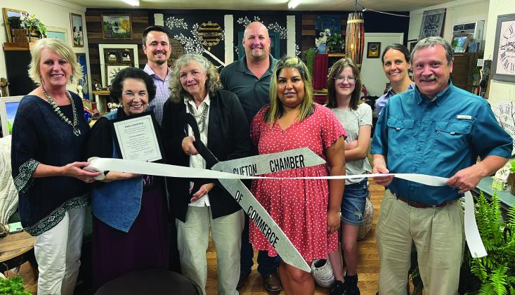 Country Creations officially opened with a ribbon-cutting from the Clifton Chamber of Commerce in historic downtown Clifton on Wednesday, March 29. The new shop sells custom-made handcrafted home decor by gal pals Lori Cooley and Katherine Jacoby. Nathan Diebenow | The Clifton Record