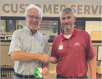 On behalf of the Bosque Emergency Support Team, BEST volunteer Lane Burnett recently received a donation from Brookshire’s Grocery Store via Bobby Taylor, the manager of the Clifton location. Photo Courtesy of Bosque Emergency Support Team