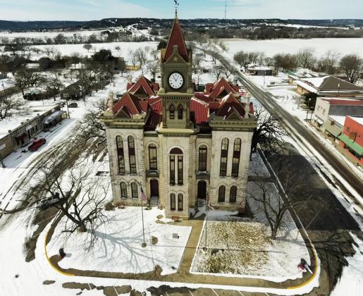 Bosque County resident Don Gosdin captured the Bosque County Courthouse in Meridian in rare sight with his drone during last week’s record-breaking winter storm. Courtesy Photo/ Don Gosdin