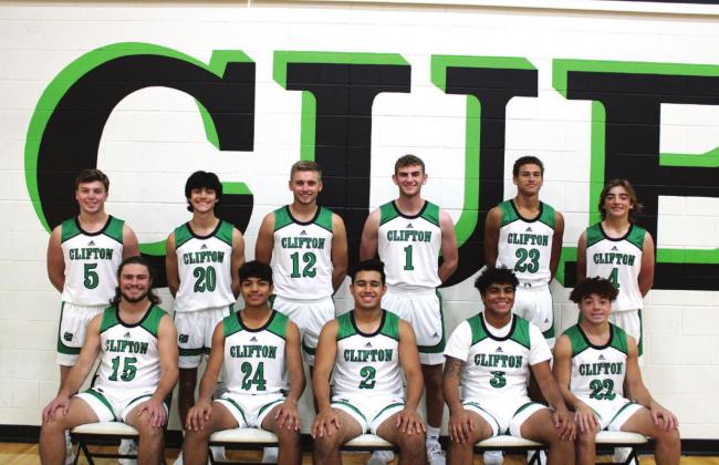 Back row left to right, Robert Goodman, Jorge Rodriguez, Griffin Phillips, Seth Payne, AJ Lingo,Trent. Front row left to right, Makail Brandenberger, Andres Devora, Alex De la Hota, Will Simmons, Jaydyn Simmons. Brook DeZavala | The Clifton Record
