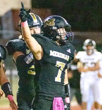 Meridian placed four players on the All-District 102A, Division II second team, including senior safety Brayden Wehmeyer (7), sophomore inside linebacker Garrett Pope (15), sophomore safety Jesse Scott (12), and senior offensive guard Jesus Martinez (58). Photo courtesy of The Sports Buzz
