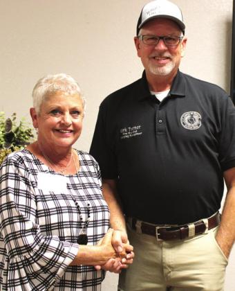 Kirk Turner speaks to the West Shore Civic Association about the importance of being prepared for emergencies. Shown with him is Association president Shari Hoffman. Ashley Barner | Meridian Tribune