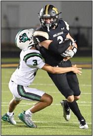 Clifton junior Brody Baggett (4) attempts to fight off Bulldog defender (above left); Cub seniors Royce Foyer (54) and Ervin Rodriguez (8) make the tackle (top right); Sophomore Dario Colon-Cruz (3) wraps up Bulldog runner (above). Photos courtesy of Brett Voss’ The Sports Buzz