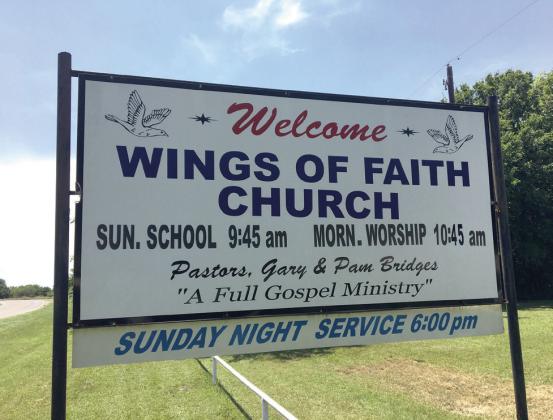 The Wings of Faith Christian Fellowship Church’s sign faces 140 County Road 1700 in Laguna Park. Nathan Diebenow | Meridian Tribune