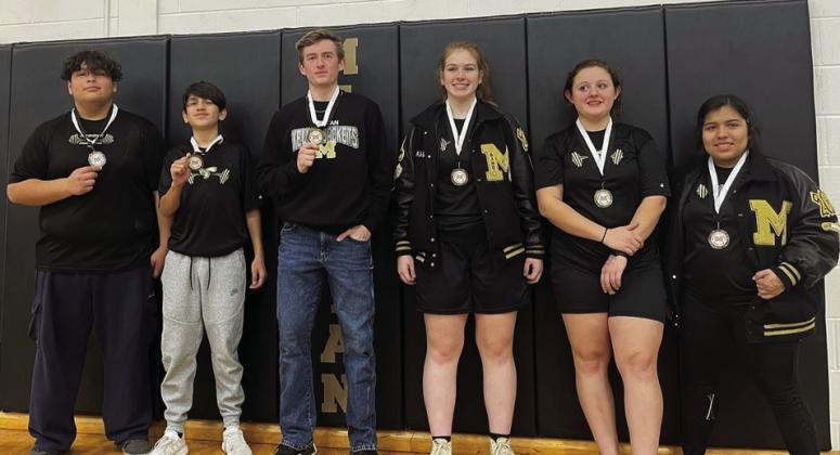 Jackets and Lady Jackets show off their bling from the Meridian Invitational Powerlifting Meet that was held on Saturday, January 28. The MISD athletic department had several athletes medal and many set personal bests. Courtesy Photo By Meridian ISD