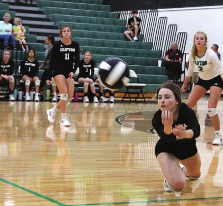 Brook DeZavala | The Clifton Record Ava Anderson shows some hussel as she dives for the ball to keep the Lady Cubs in the game.