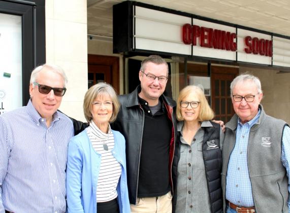 From left to right, Steve Demaree, Carolyn Demaree, Rich Douglas, Sally Douglas and Rich Douglas stand outside the Cliftex Theatre, once owned and operated by Rich and his late wife, Leah. Now the family continues Leah’s legacy through the Leah Demaree Douglas Imagination Foundation. Don Moore | Meridian Tribune