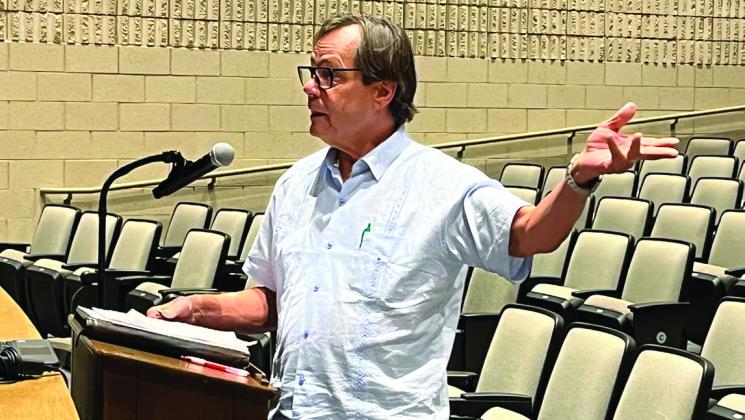 Former Clifton ISD school board trustee Dr. Bruce Scaff talks about the Clifton Education Foundation’s history and current activities during the Jan. 9 CISD board of education meeting. Nathan Diebenow | Clifton Record