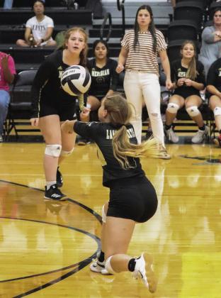 Lady Jacket senior Catherine Lundsford comes up with the dig. Photo by Wendy Orozco courtesy of Brett Voss’ The Sports Buzz