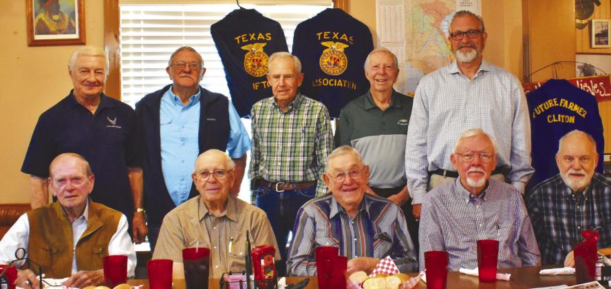 Alumni of CHS’s legendary vocational agriculture teacher John Lockhart met recently with his grandson, Dr. John Blair, who is writing a book about the life and career of his grandfather. The alumni at the meeting included (back, from left) Rallin Aars, Jerry Golden, John Rueter, Wally Ludtke, and Dr. Blair; and (front, from left) Kenneth Larson, Calvin Rueter, David Conrad, Raymond Zuehlke, and Alvin Zuehlke. Courtesy Photo By Clifton FFA Alumni