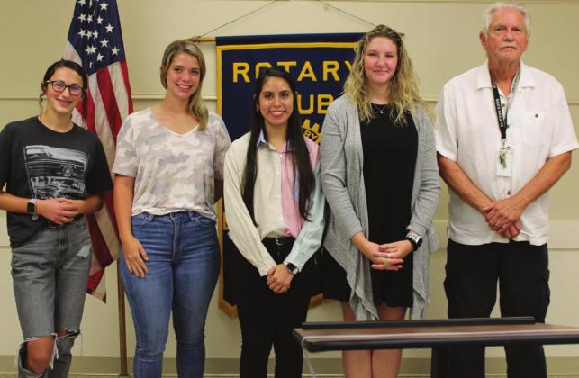 Clifton High School’s Interact Club pays a visit to the Bosque Rotary Club Thursday. From left are students Kallie Jackson and Berit Bizzell and sponsors Imilda Sarate, Emma Burnside and Ted Jones. Ashley Barner | The Clifton Record